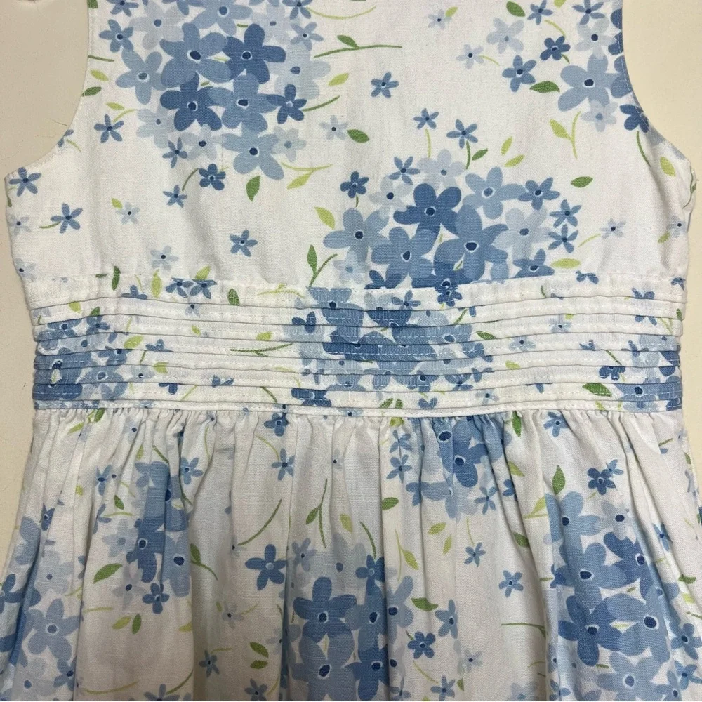 Vintage Gymboree Y2K 2001 Cotton Linen Blue White Floral Dress Large‎ 5 Years